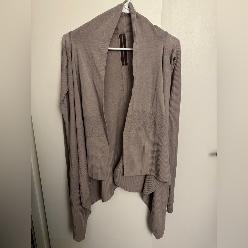 Rick Owens Cardigan Sweater Womens medium Tan Beige Wool Waterfall Open Front